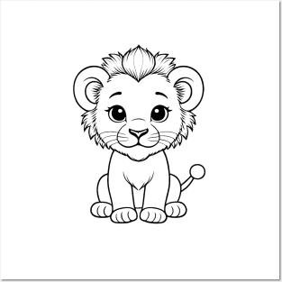 Cute Baby Lion Animal Outline Posters and Art